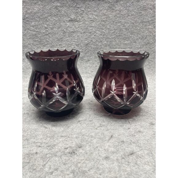 Lady Anne Amethyst GORHAM CRYSTAL Set of 2 Cut to Clear Votive Candle Holders - Picture 2 of 10